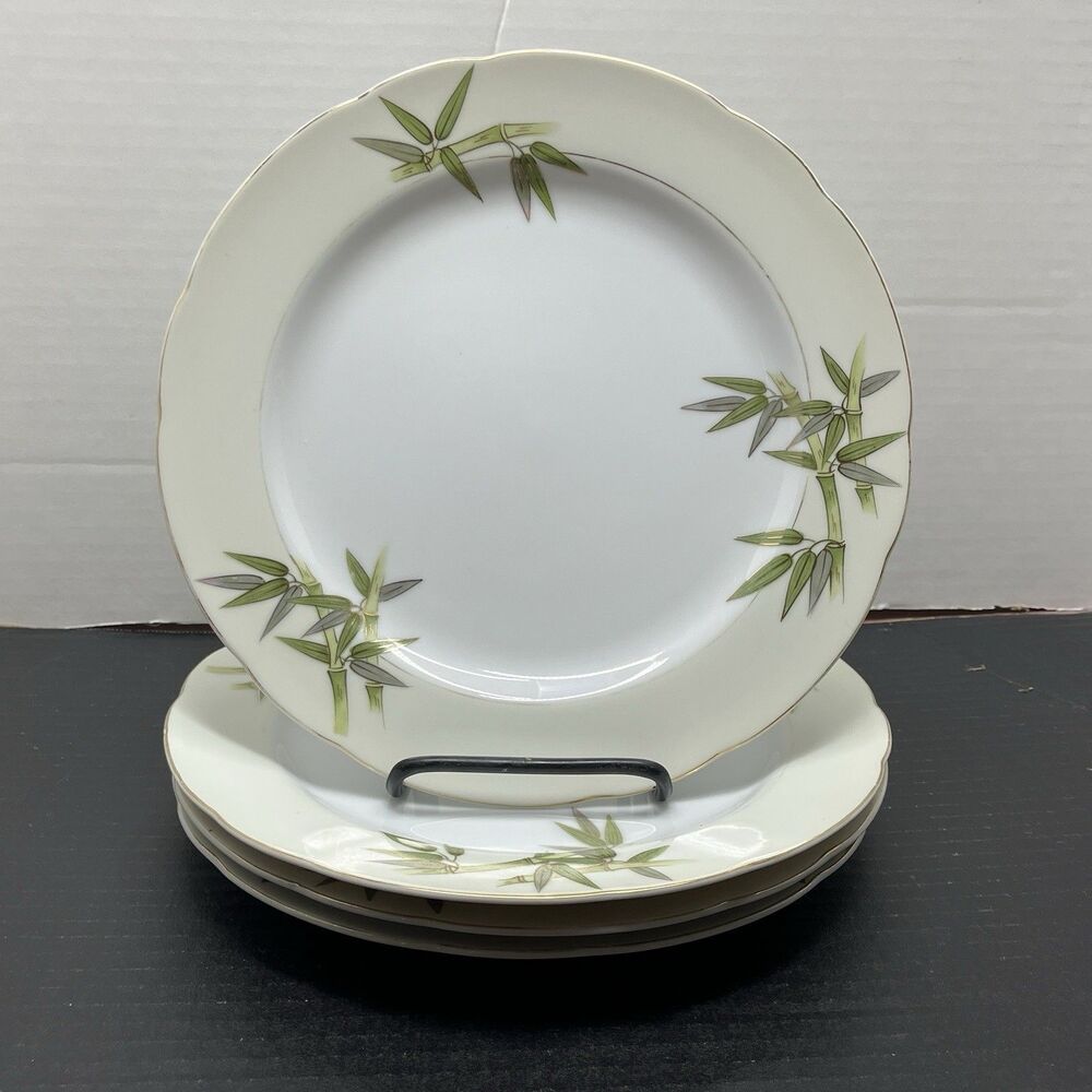 Vtg Set of 4 Kutani Japan Bamboo Tree Pattern Bone China 10" Dinner Plates #1